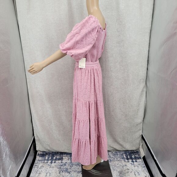 Westbound Pink Smocked Eyelet Cotton Maxi Dress Women's Size Large NEW - Picture 7 of 12
